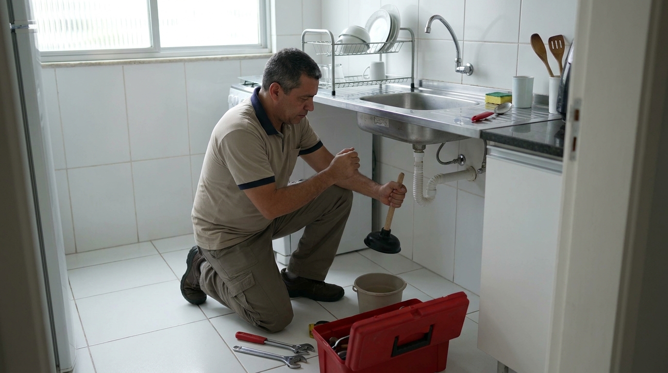 Desentupimento de pia residencial