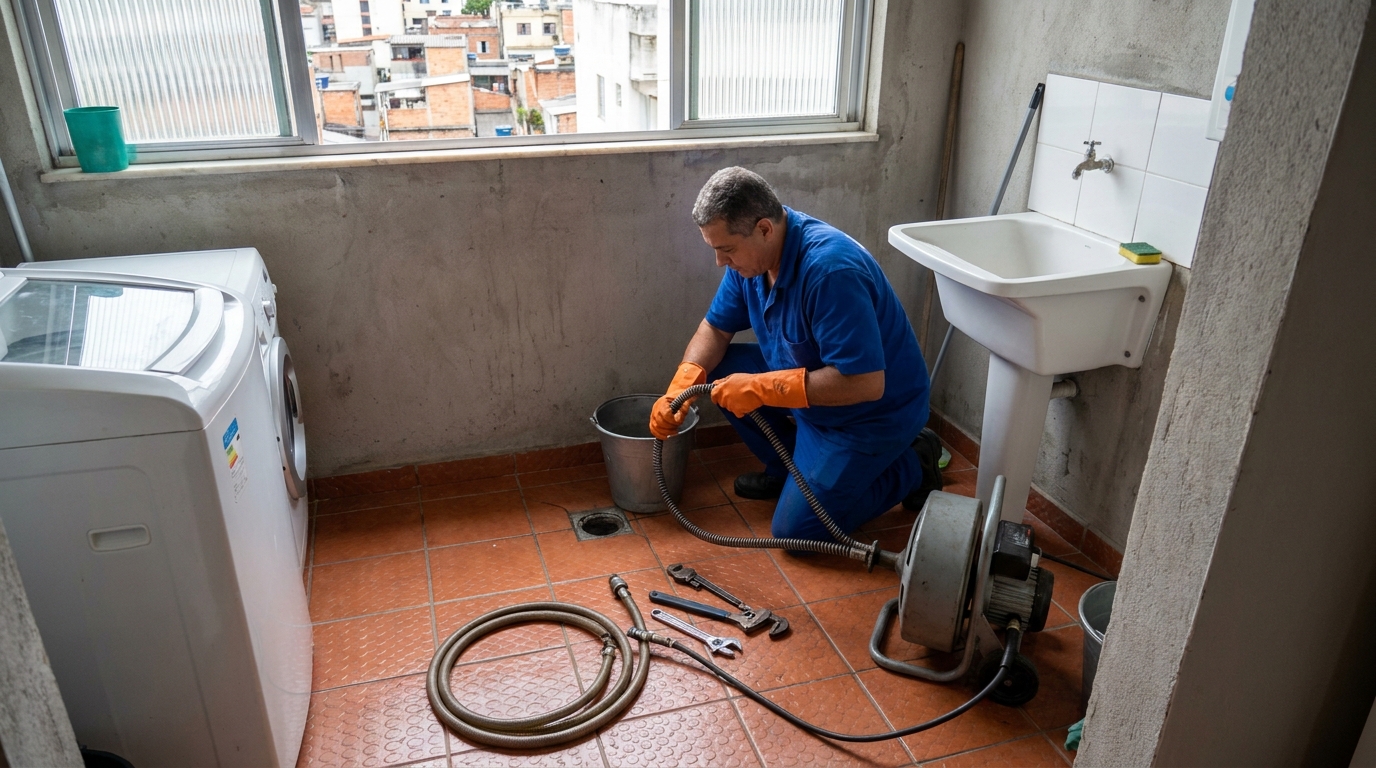 Desentupimento de ralo com equipamento em Alvorada‑RS