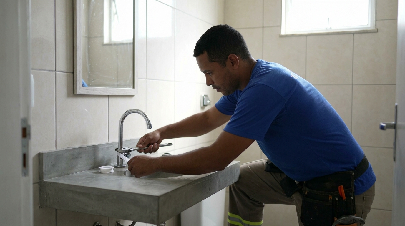 Encanador instalando torneira em Ipatinga‑MG