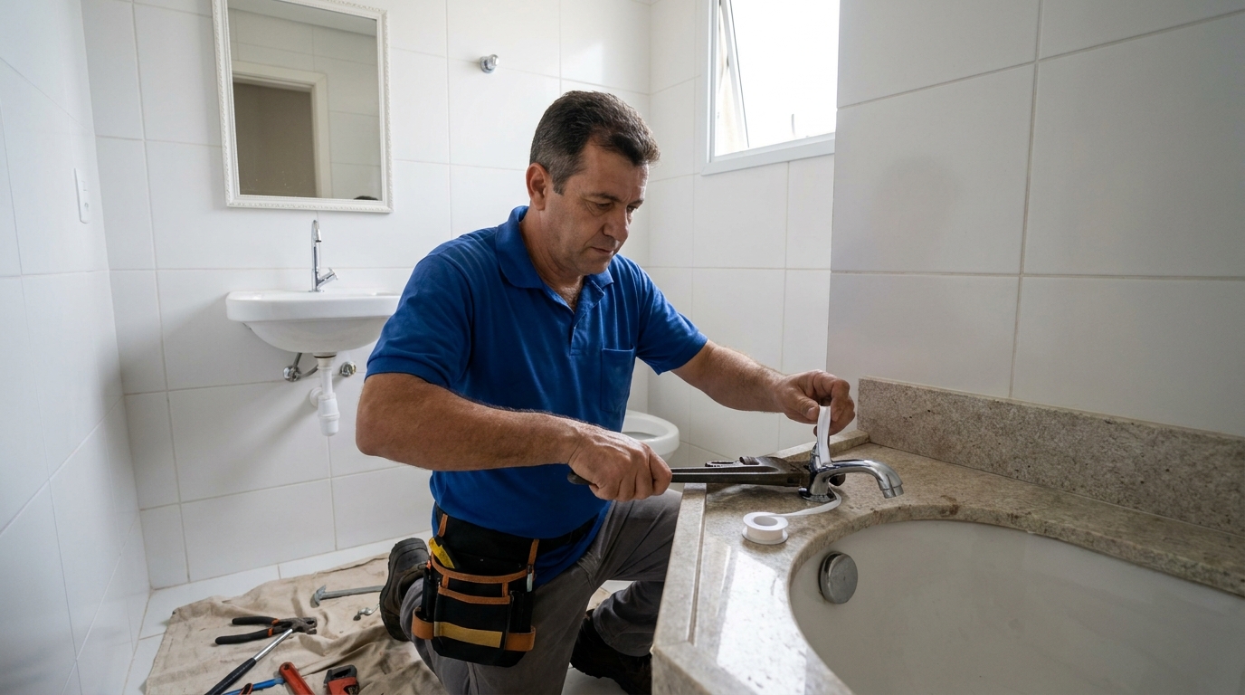 Instalação de torneira de cozinha