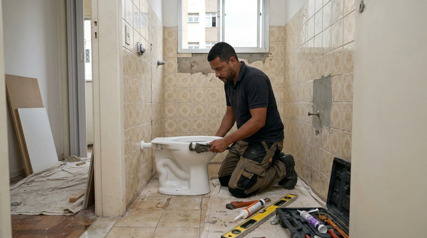 Instalação de vaso sanitário profissional no Samapi, Teresina‑PI