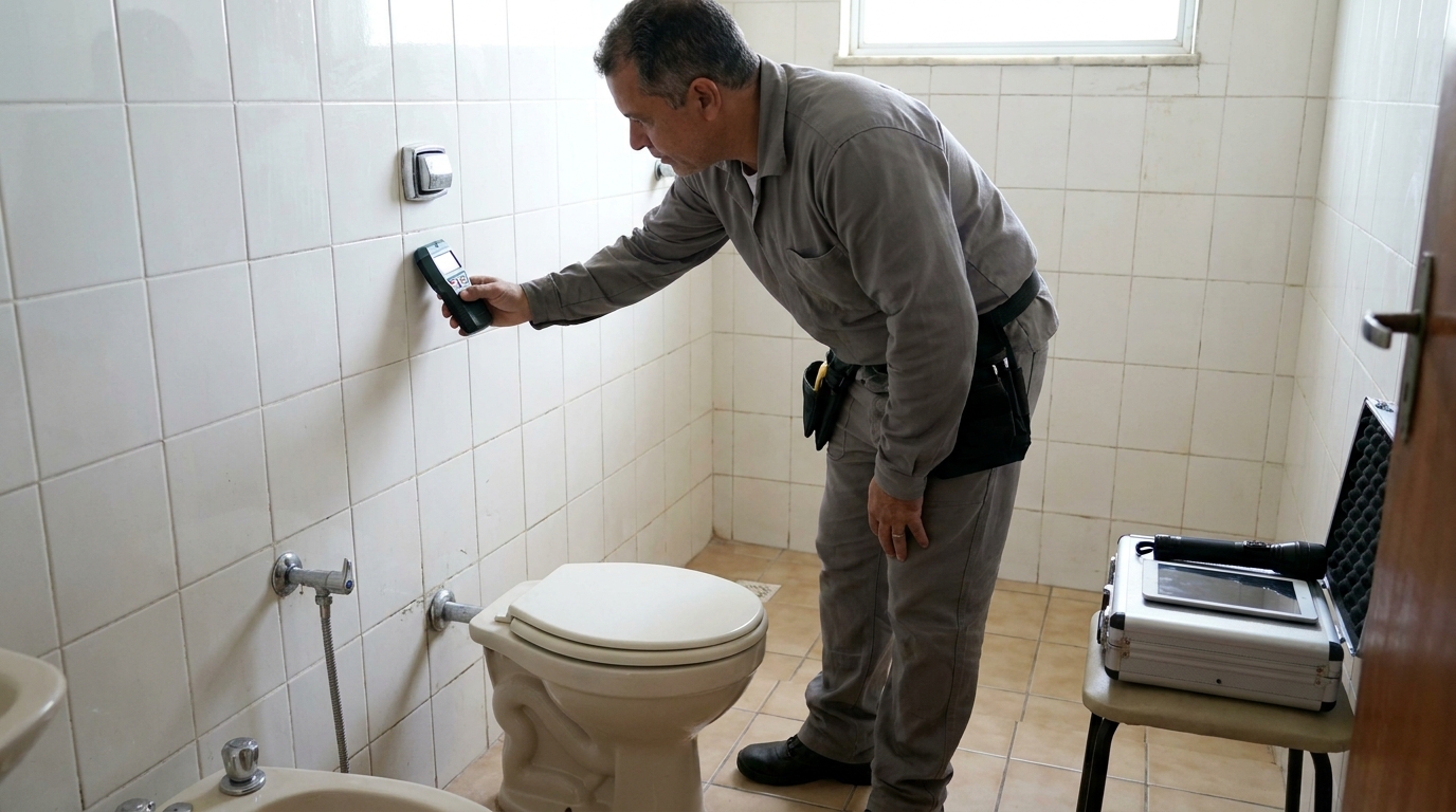 Técnico de caça vazamento analisando tubulação em Alvorada‑RS